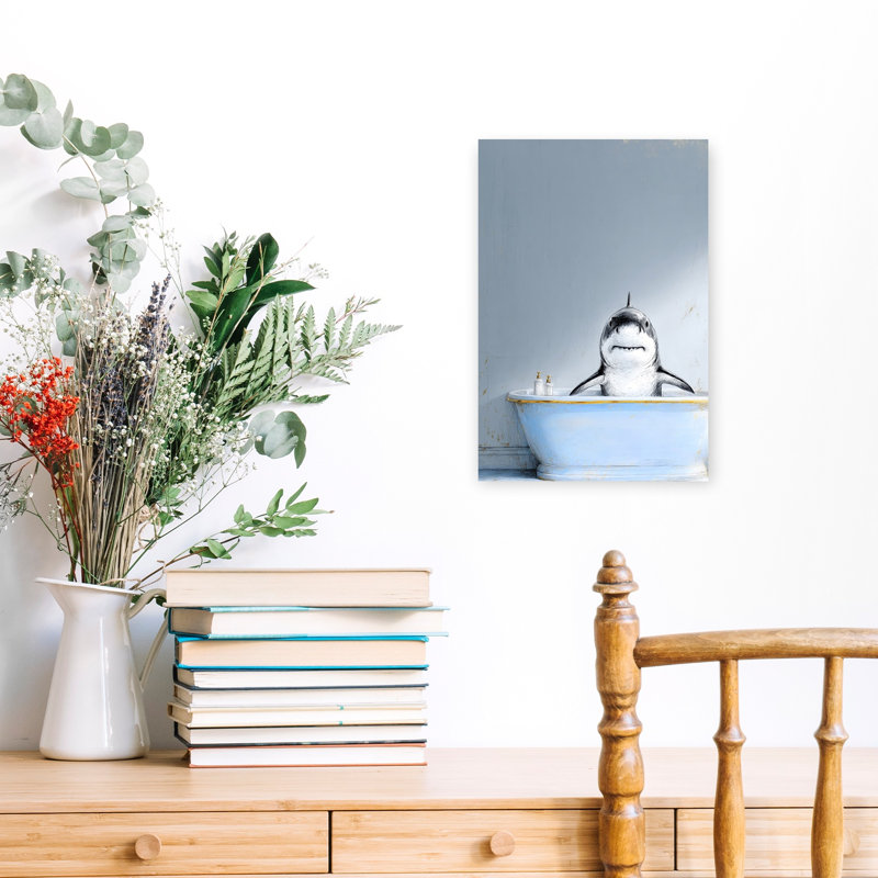 Shark In Bathtube 1 Piece Wrapped Canvas Wall Art, 45.72 cm H x 30.48 cm W