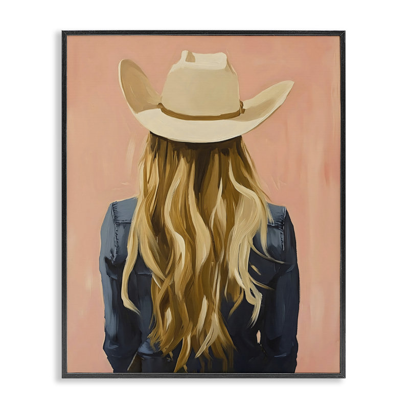 Blonde Cowgirl Back View Framed Giclee, design by The Prints Vibe, 30 x 24, Midnight Black Giclee Framed