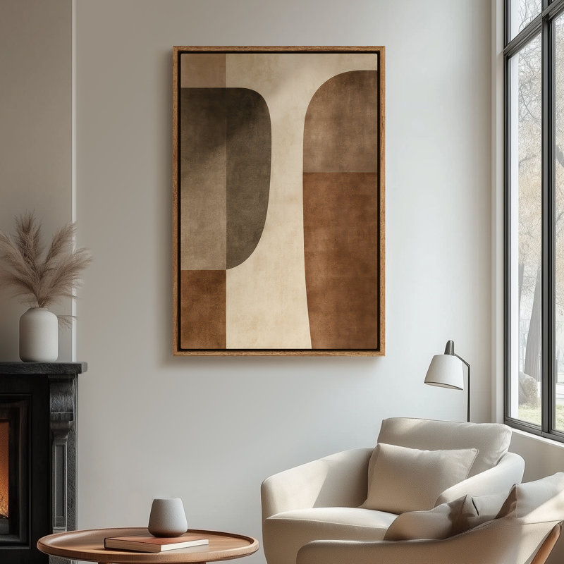 Framed Canvas Wall Art - Vintage Abstract Wall Prints for Bedroom - 24"x36", Natural