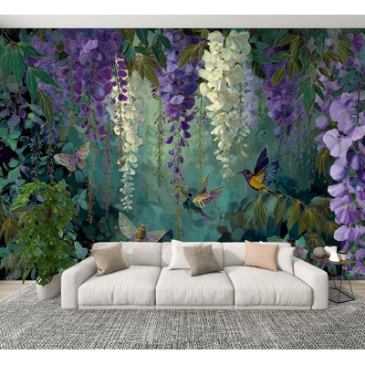 Floral Peel and Stick Wallpaper Dreamy Botanical Art Cascading Willow Wisteria Wall Murals 100"H x 144"W Removable PVC Wall Paper Self-Adhesive Wall Decor for Bedroom Living Room Home Office