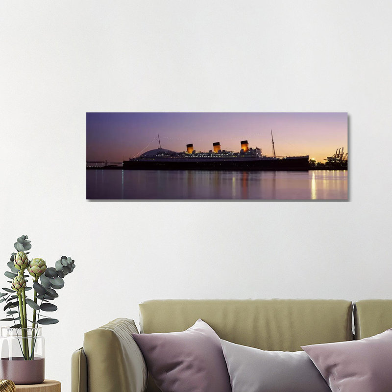 RMS Queen Mary in an Ocean, Long Beach, Los Angeles County, California, USA 1 Piece Wrapped Canvas Panoramic Wall Art