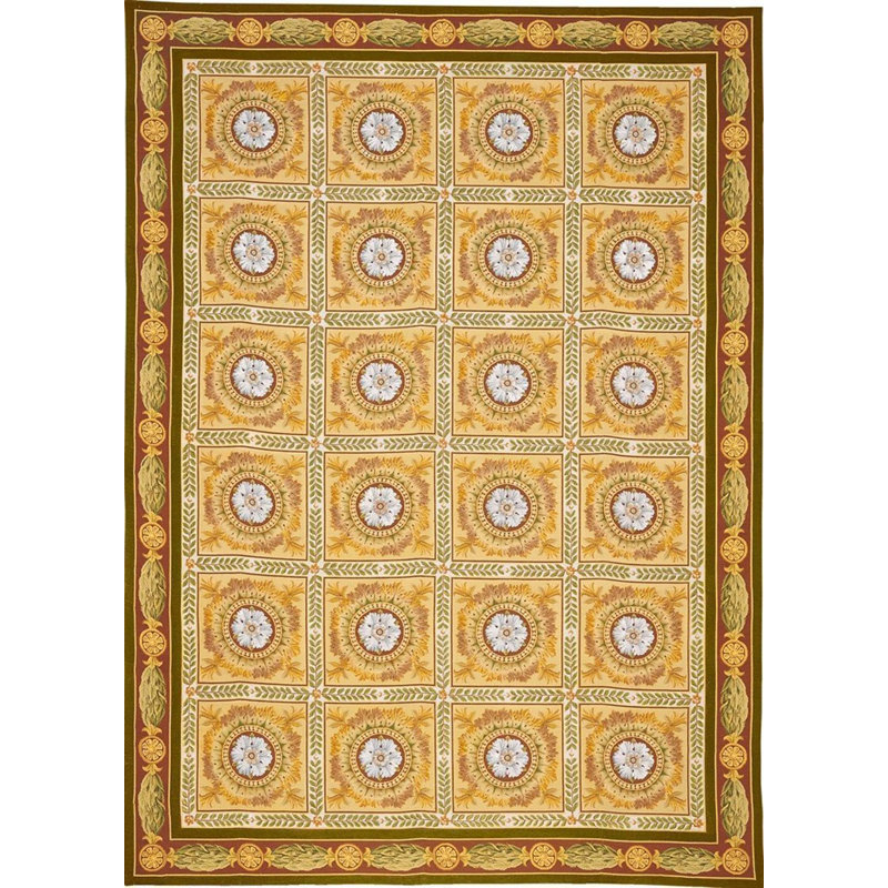 Tapis brun, brun clair et jaune de haute qualité noué à la main