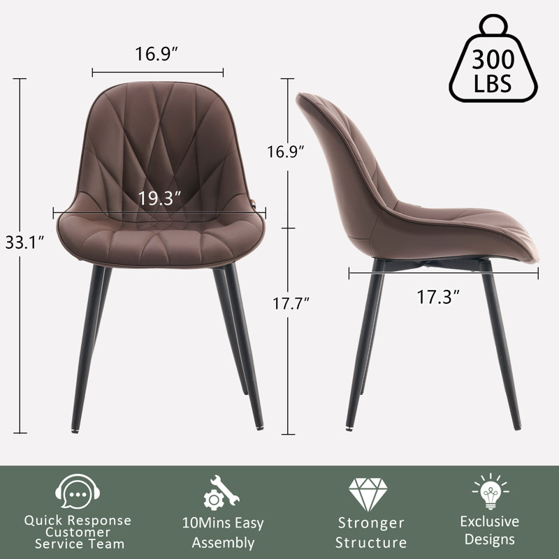 Chardee Tufted Upholstered Dining Chairs Faux Leather Waterproof Side Chair With Metal Frame, Brown
