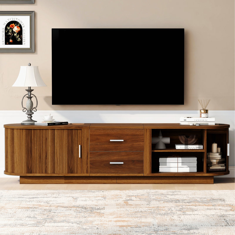 Meuble télé avec tiroirs, coins arrondis, Marron antique