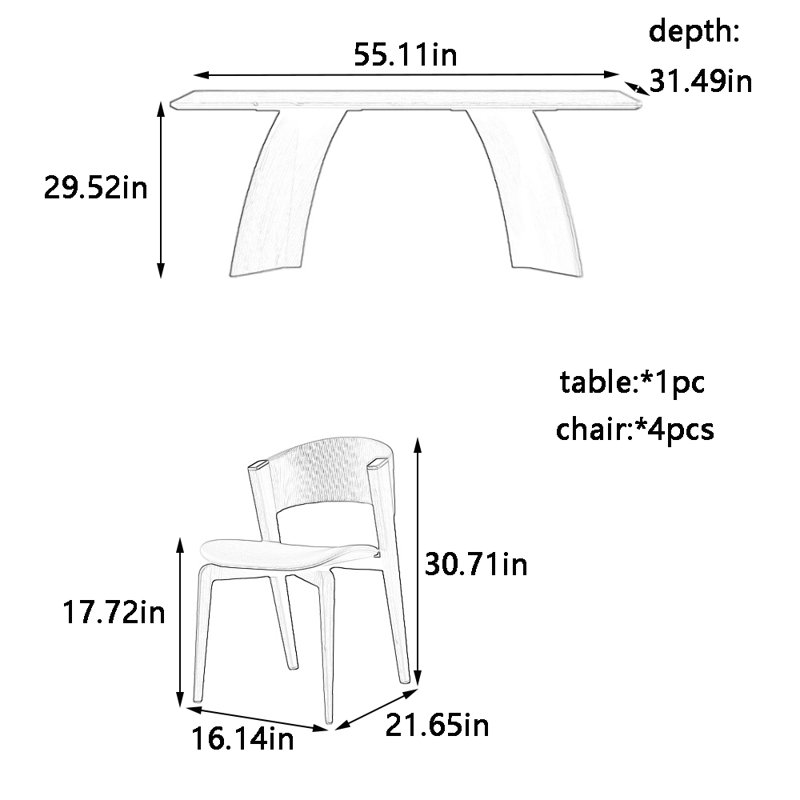 Ensemble de table et chaises Vintage, H 29,52 po x L 55,11 po x l 31,49 po