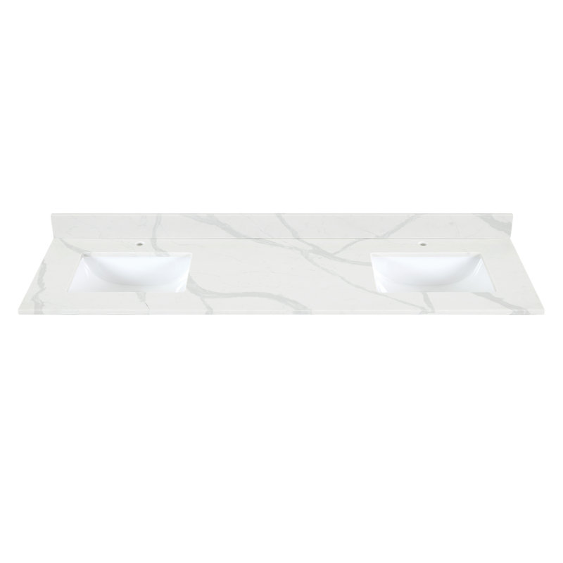Arbios 72"  Quartz Double Vanity Top with Sink Faucet Holes, Single