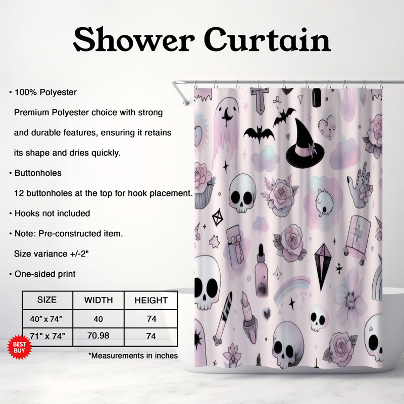 Rideau de douche standard 1 pièce Gothic Pastel, H 74 po x l 71 po