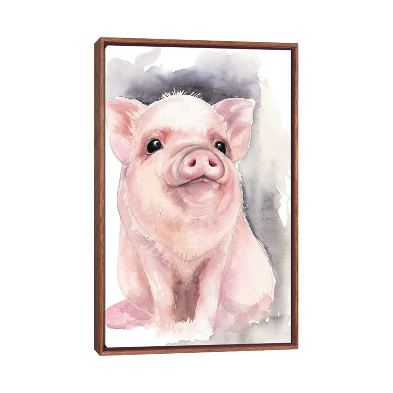 Décoration murale cochon pour enfants, Toile classique avec cadre brun, H 40 po x l 26 po x P 1,5 po