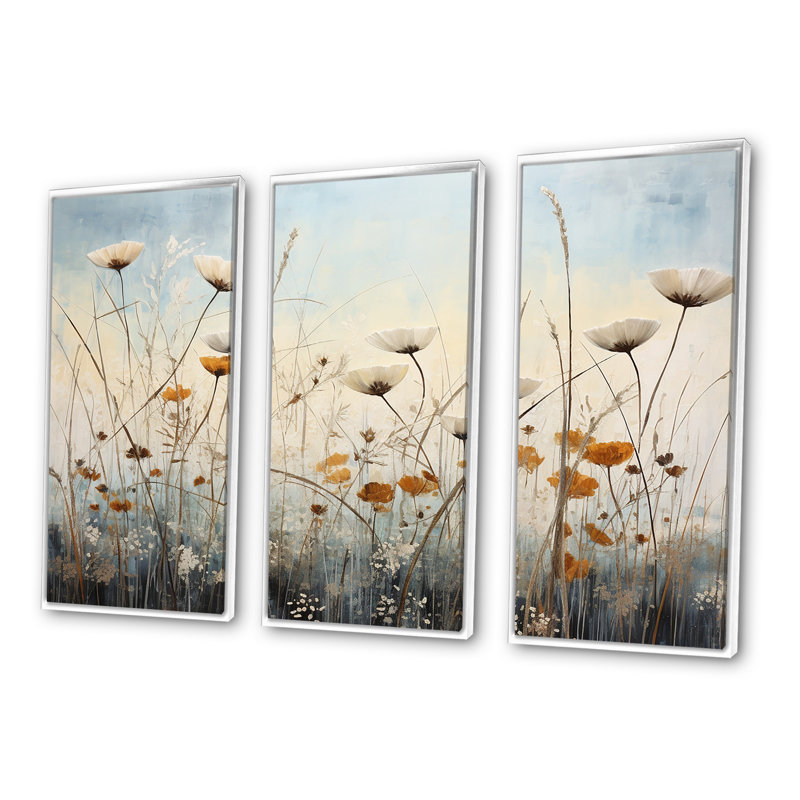 Ensemble de décoration murale Minimalisme Wildflower Wonderland I - Meadow, H 28 po x l 36 po x P 1 po, Cadre flottant blanc