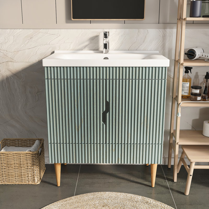 Sahra Single Bathroom Vanity with Ceramic Basin, Sea Green, 80cm