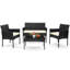 Ensemble de meubles de patio 4 pièces en rotin et osier - Ensemble de conversation avec table basse et 2 chaises-1978232344