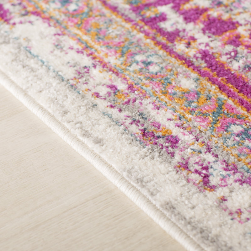 Abbate Oriental Ivory/Pink Indoor Area Rug, Rectangle 12' x 15'