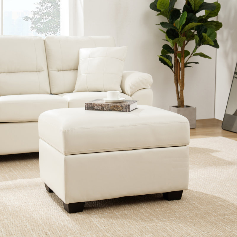 Leather Ottoman with Storage, Foot Rest Stool, White