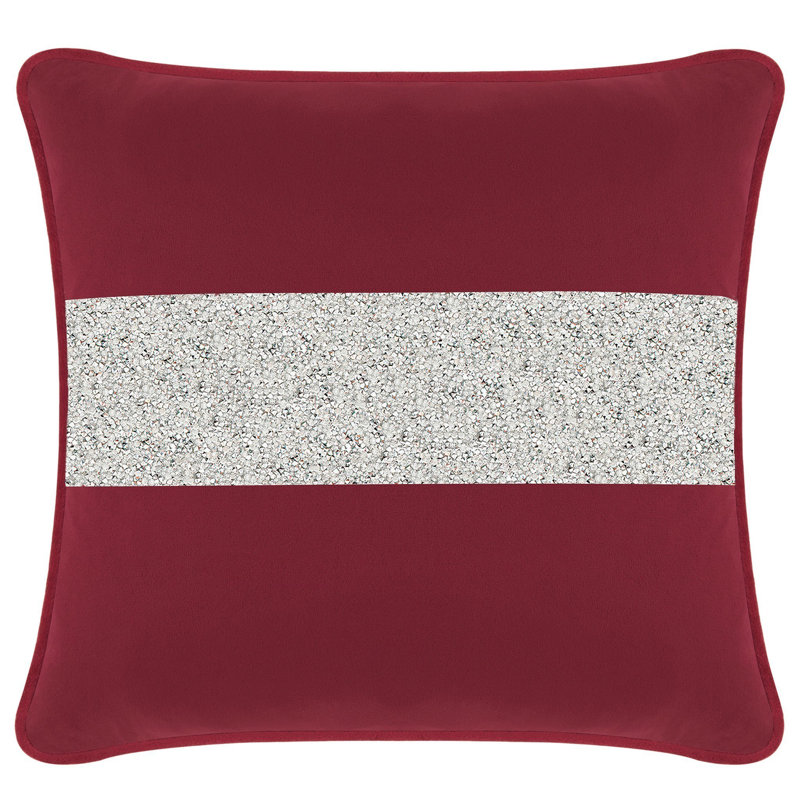 Coussin lumineux avec rayures strass - velours, Velours bourgogne / argent, Carré 20 po