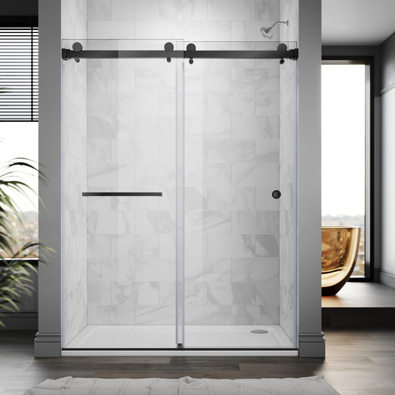61 to 65 in. x 66 in. H Frameless Double Sliding Shower Door in Matte Black with 3/8 in. (10mm) Clear Glass, 65" W x 66" H
