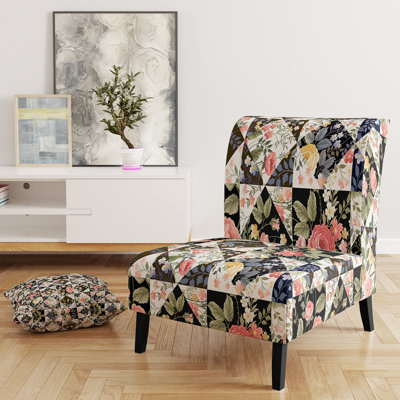 Roses Geometric Patchwork - Floral Upholstered Slipper Chair