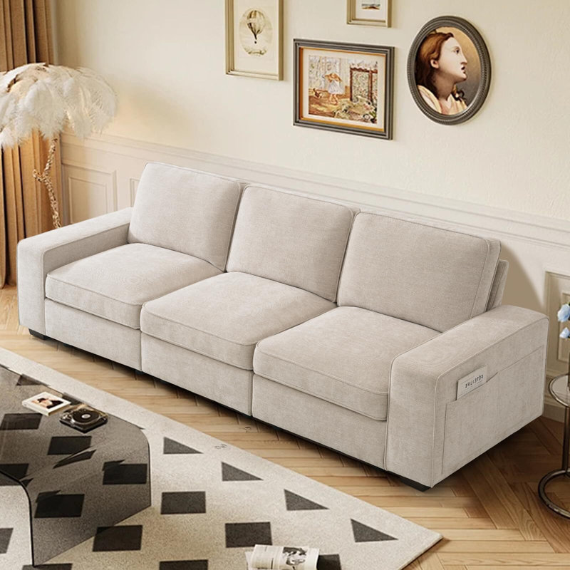 Beige Chenille Fabric 100" Modular Sofa with Storage and Pillow Back