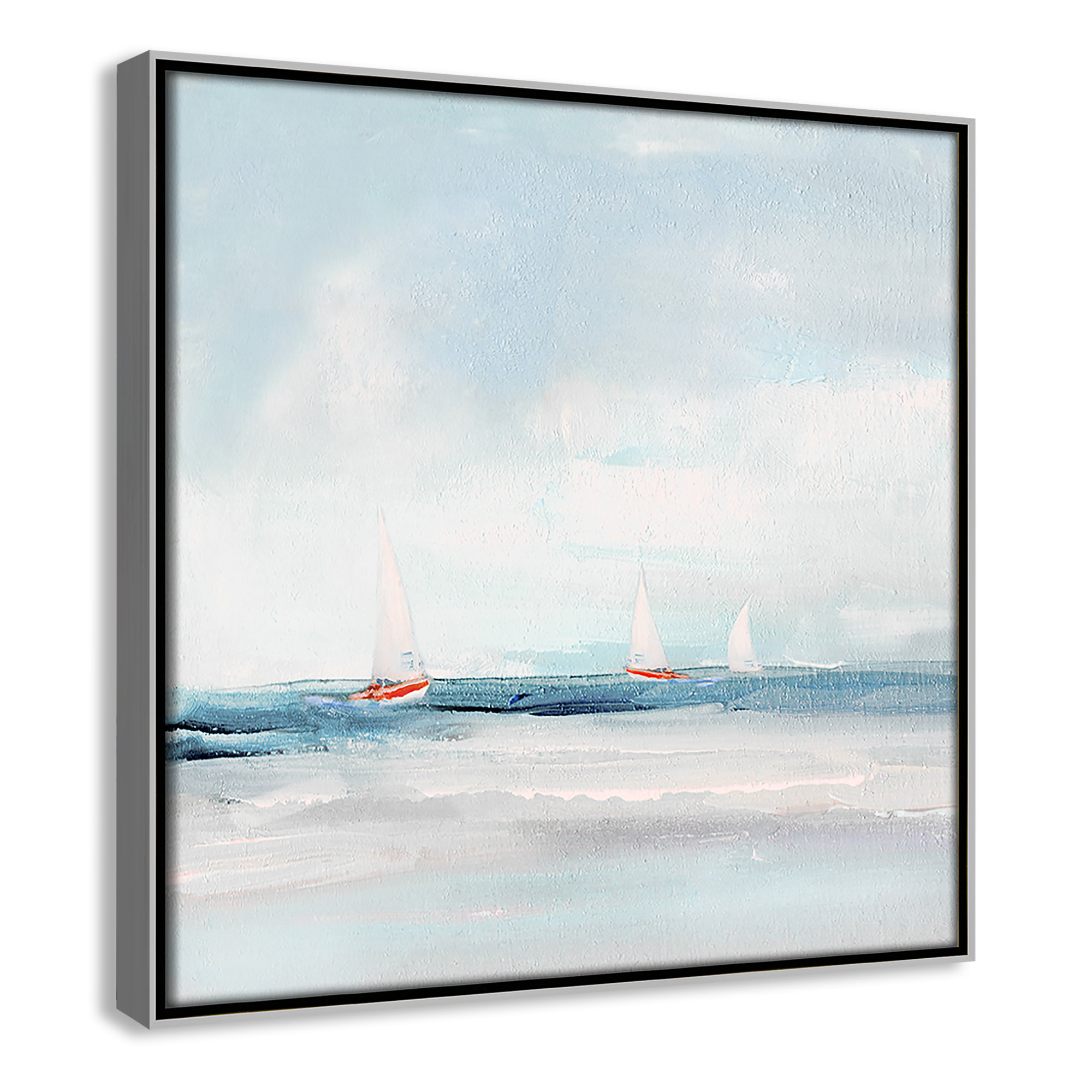 Caribbean Sail by Sally Swatland - Floater Frame Print on Canvas, 13.5" H x 13.5" W x 2" D, Silver