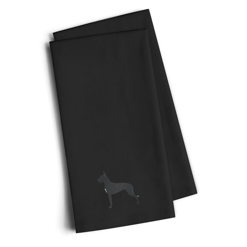 Serviette de cuisine à broderie brodée magnifique, Noir, H 25 po x l 16 po x P 0,1 po