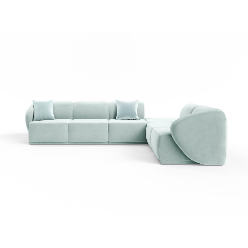 6 Seater Velvet Sofa & Chaise, Blue Velvet