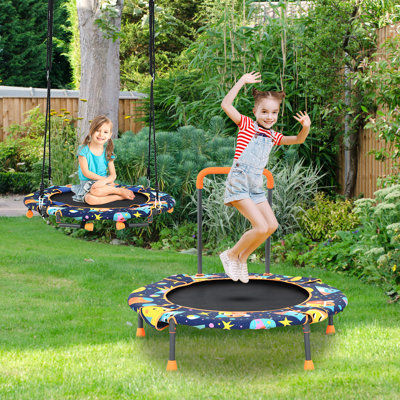 Gymax Round Kid / Toddler Trampoline with Handlebar