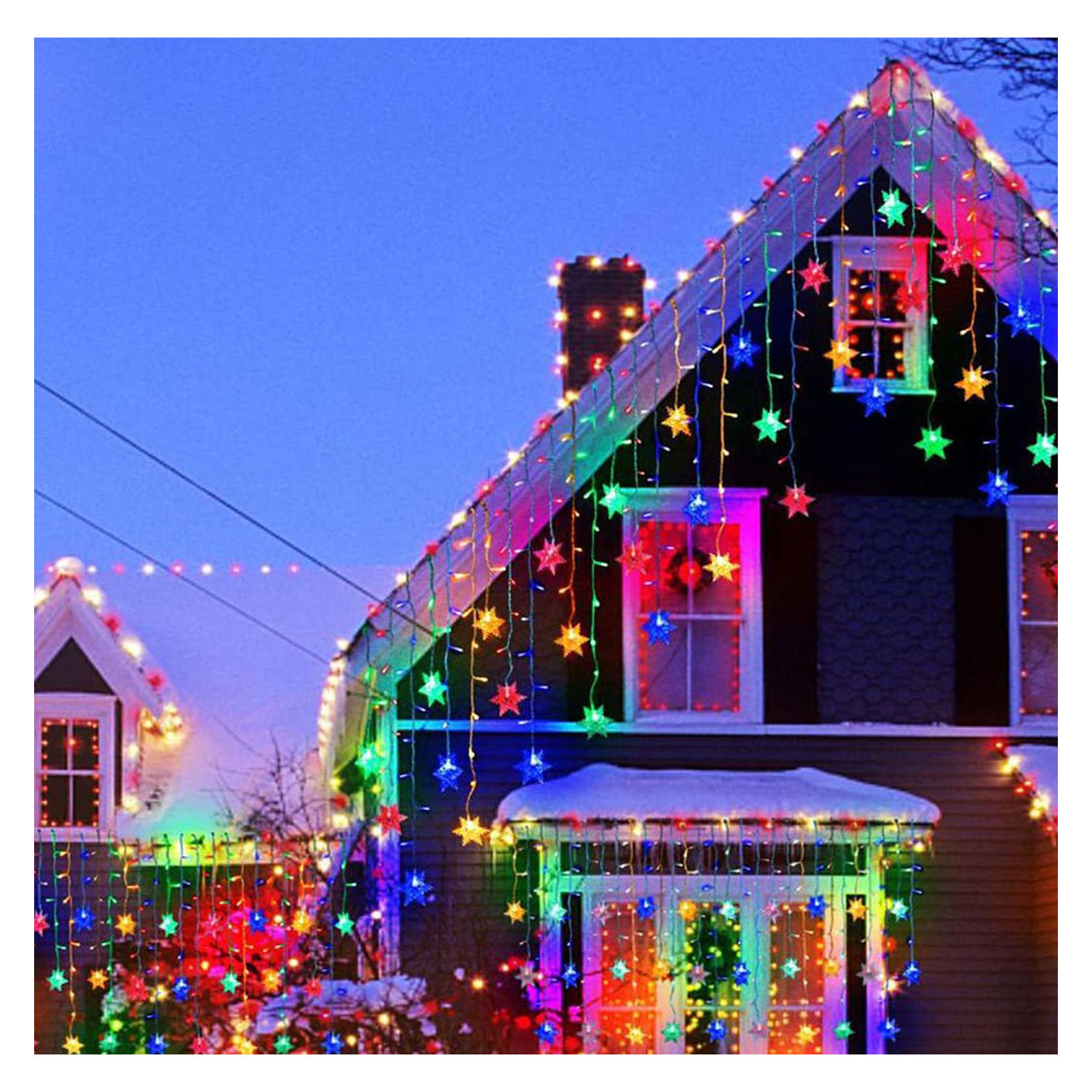 11.5FT 96LED Snowflake String Lights, Multi Colored