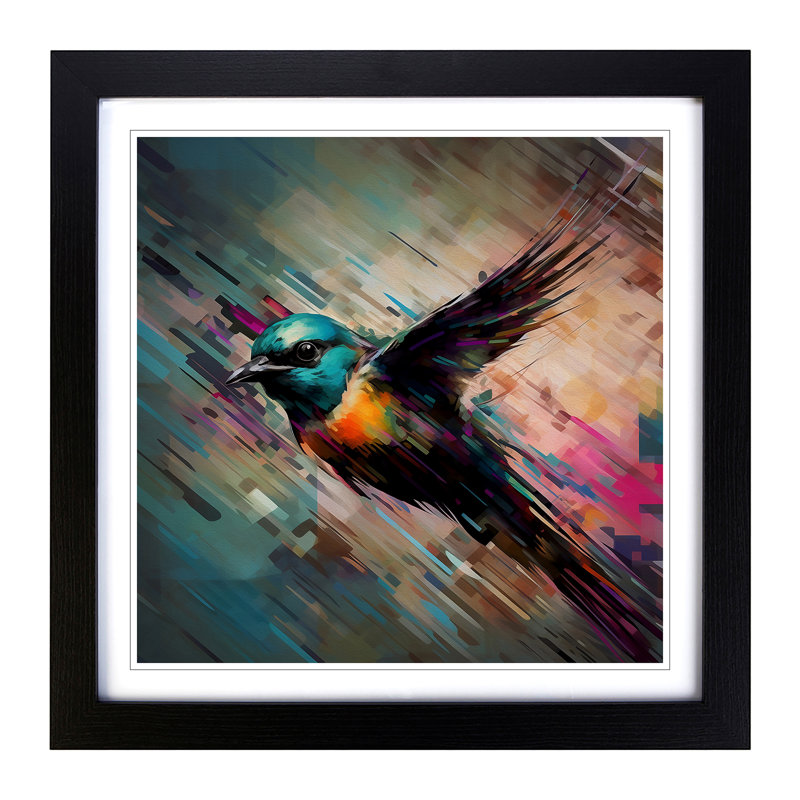 Swallow Glitch Art - Single Picture Frame Print on Wood, Black