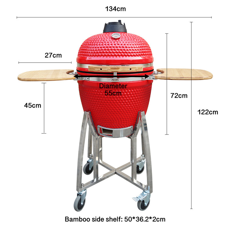 Ajooni 130cm Kamado Charcoal BBQ, Red