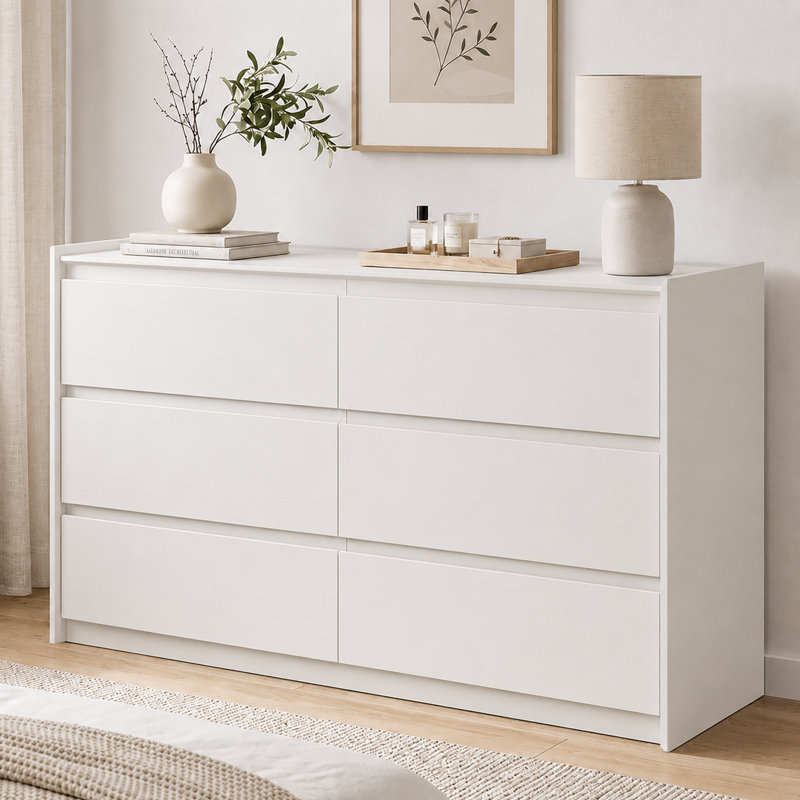 Commode double moderne avec tiroir White, Blanc, 54"