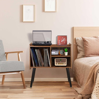 Record Player Stand With Vinyl Record Storage, Mid-Century Turntable Stand For Living Room Bedroom Office, Record Player Table