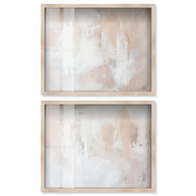 Neutral Harmony Beige Abstracts Shadowbox Wall Decor Set of 2 by Art Remedy, Blonde Frame, 21 x 17