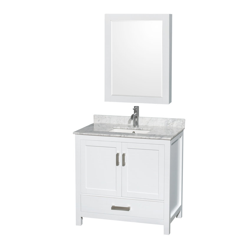 Sheffield 36" Single Bathroom Vanity Set with Mirror, White Carrara Marble, Light Green, Single Hole