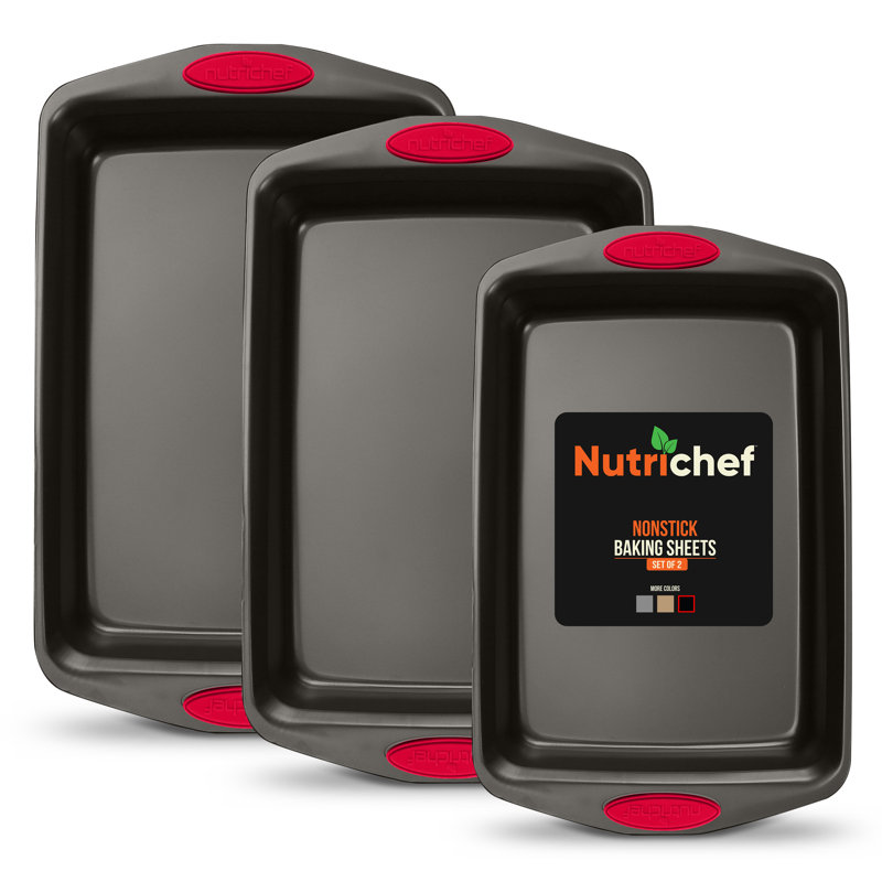 NutriChef Nutrichef Non-Stick Steel 3 Piece Cookie Sheet Set, Black