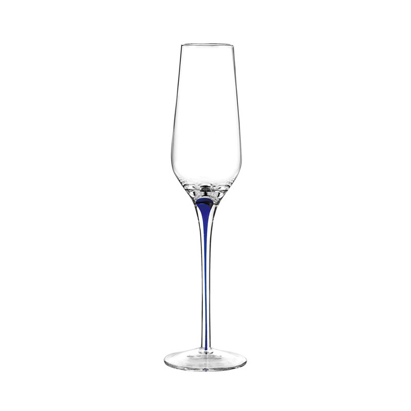 Tempest Cobalt Blue and Clear Glass Crystal Flute Set