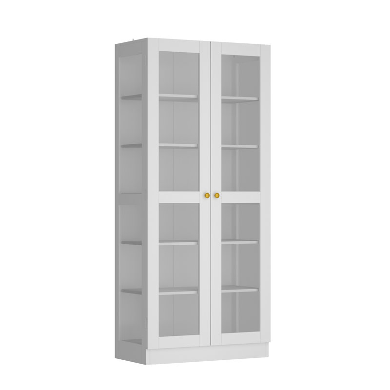 Grande armoire en verre blanc, H 70,9 po x l 31,5 po - 5 tablettes, portes en verre trempé