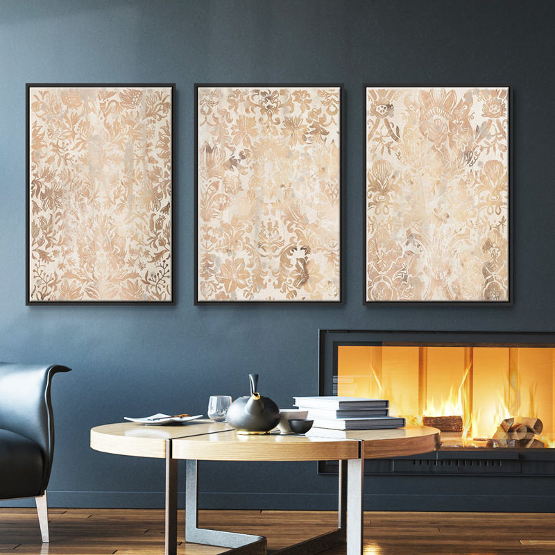 " Walnut Damask I " 3 - Pieces, Black, 40" H x 78" W