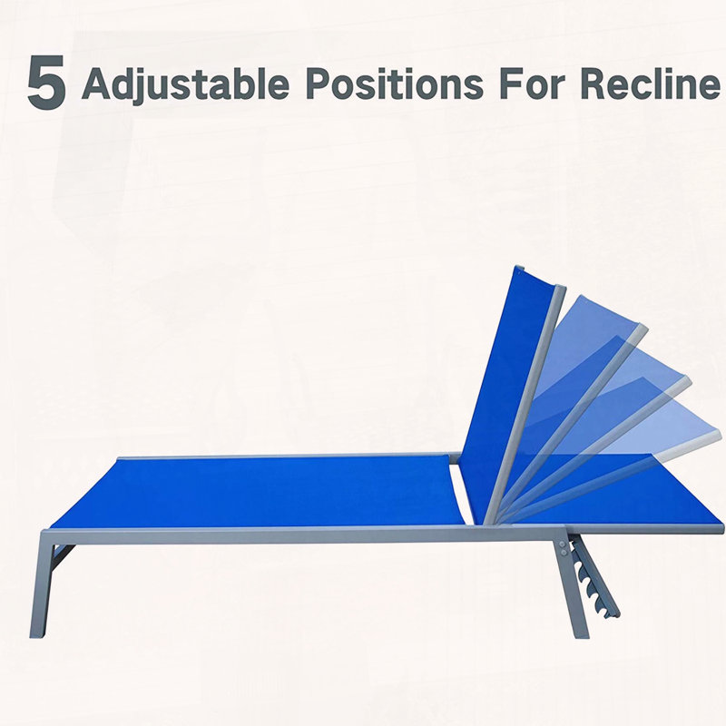 Patio Chaise Lounge Set of 3 with Steel Frame and Adjustable Back