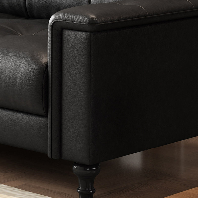 Causeuse-coussin modulable noire en cuir véritable, H 33,46 po x l 86,61 po x P 40,55 po