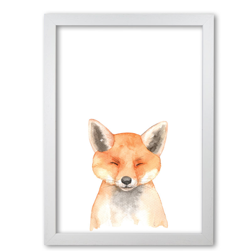 Forest Friends, Cute Fox - Painting, White Grain Frame, 30 cm H x 21 cm W x 5 cm D