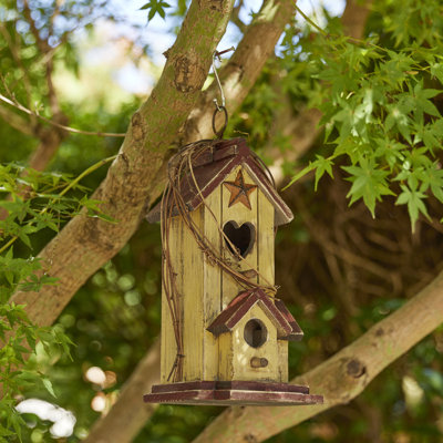 Maison d'oiseaux de jardin en bois massif délavé 11,5 po H
