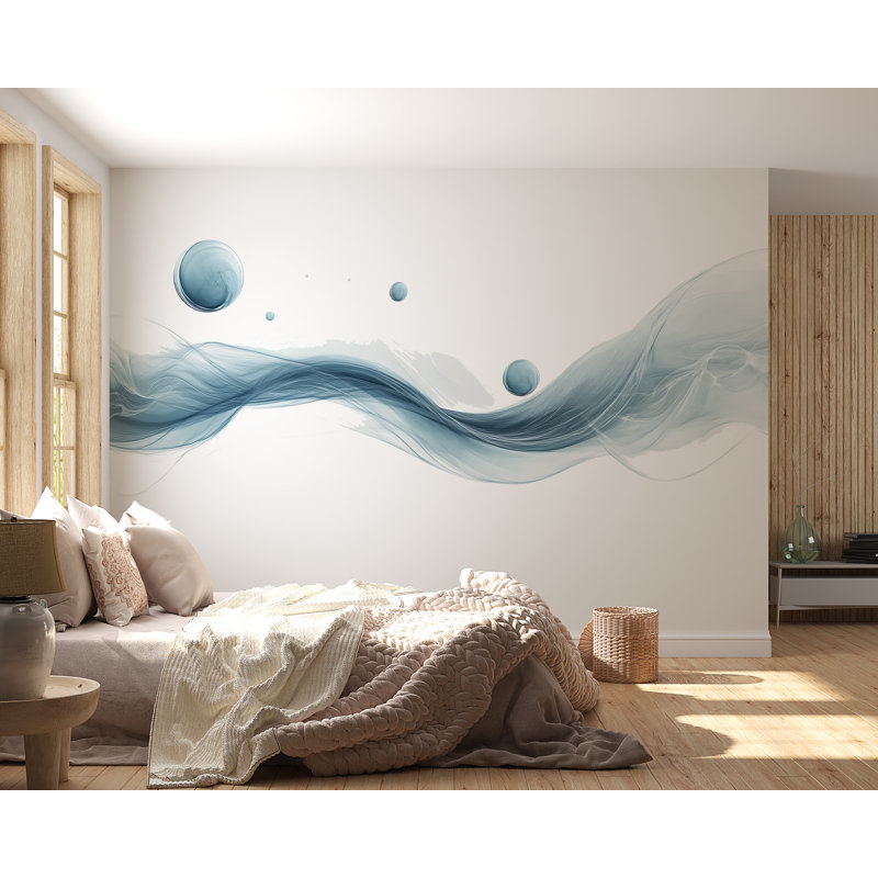 Abstrait vague bleue, art mural fluide moderne, papier peint minimaliste, décoration murale inspirée de l'océan, adhésif mural 491Mv