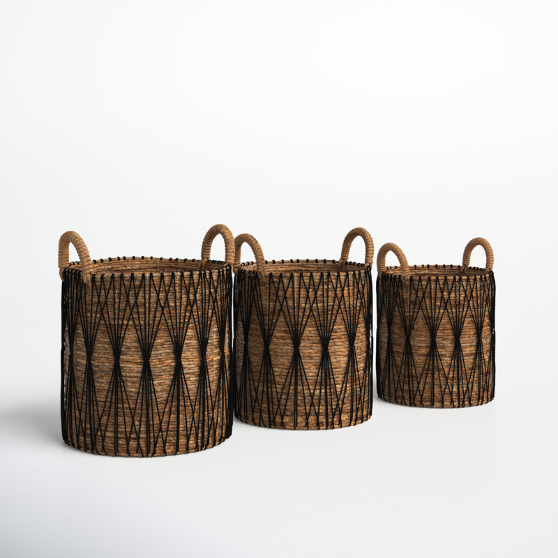 Banana Leaf Handmade String Detail Decorative and Functional Storage Basket with Handles