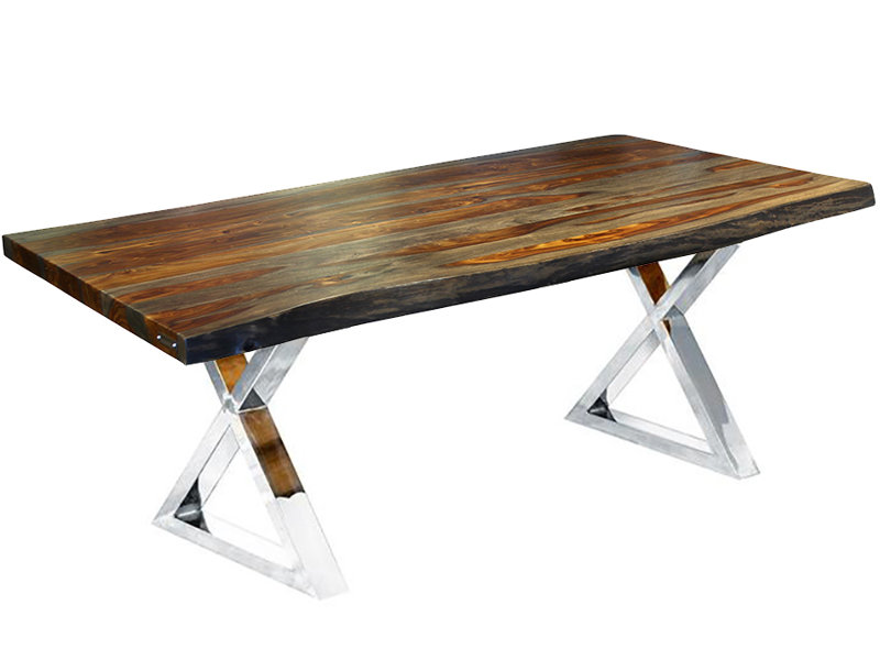 Table de salle à manger à bords naturels Coudgo, H 30 po x L 72 po x l 40 po, Inoxydable, Noir / Gris / Brun