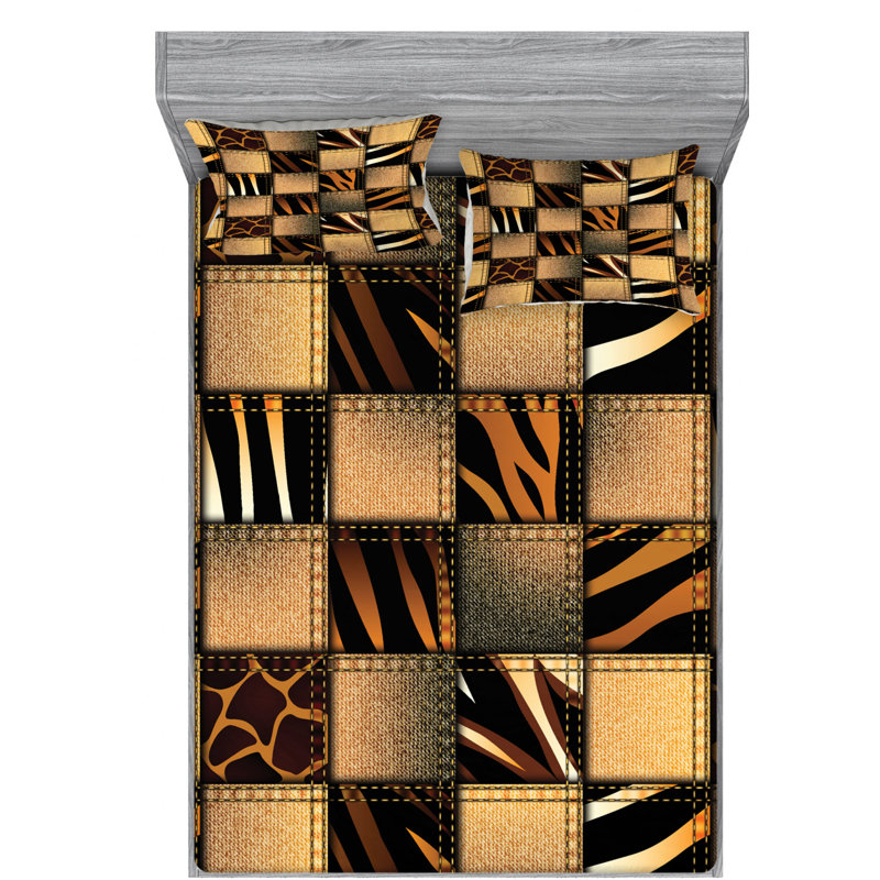 Microfiber Patchwork Sheet Set, Queen Sheet Set with Fitted Sheet