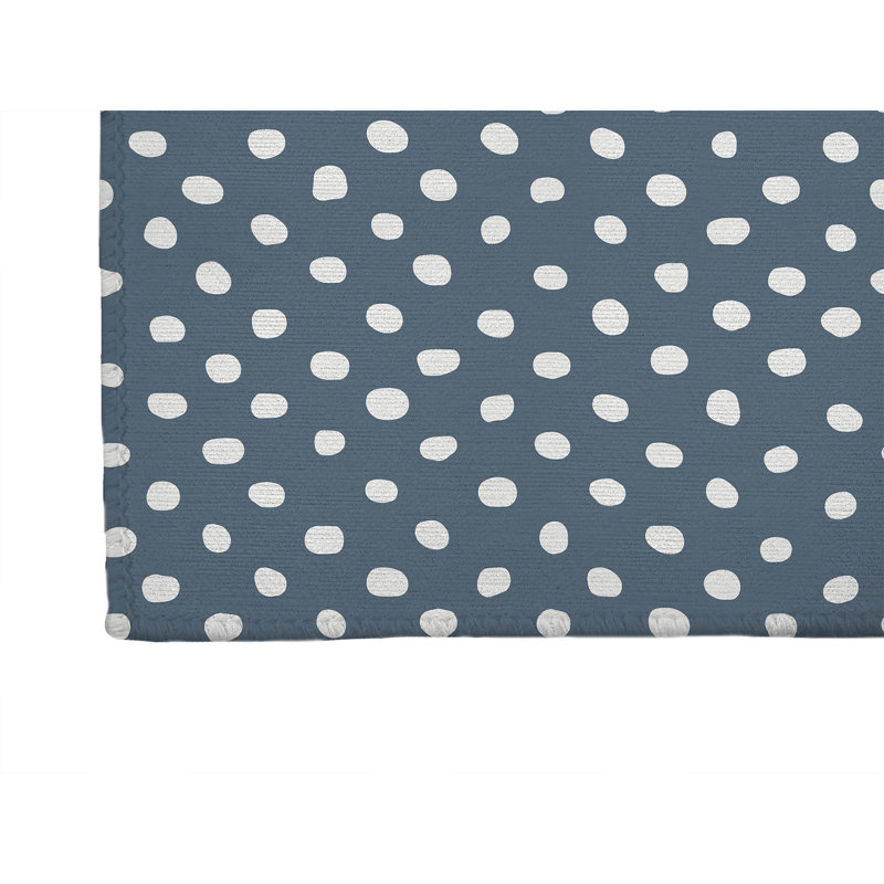 Dot Lyfe Lightweight Non-Slip Kitchen Mat, Blue, Rectangle 5' x 7'