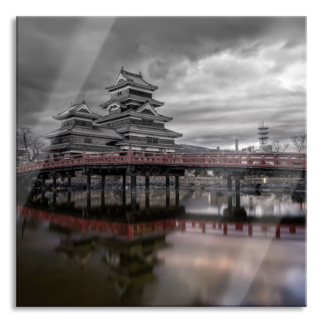 Ungerahmter Grafikdruck auf Glas "Asian Temple on a Lake"