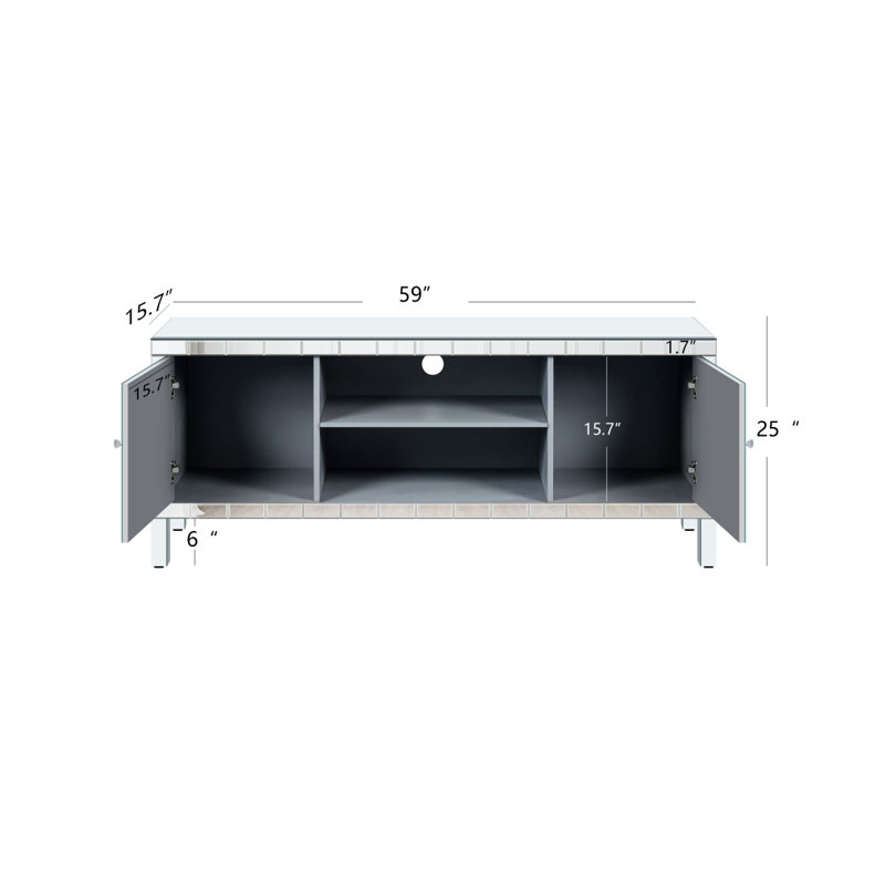 Meuble télé avec miroir pour téléviseur 65 pouces et plus, H 25,31 po x L 59,06 po x l 15,82 po