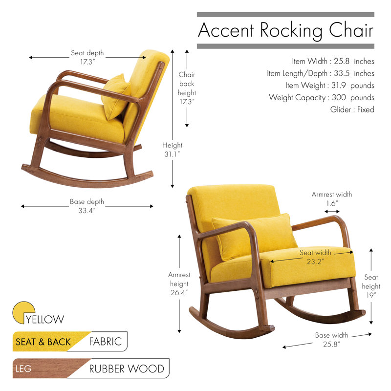 Alcone 65.5 cm Wide Rocking Armchair, Yellow