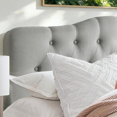 Tufted Upholstered Headboard, Solid Wood Head Board with Wood Legs, Adjustable Height Bed headboard from 37” to 51” Fabric Headboard in Modern Button Design, Beige