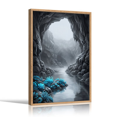 Plantes bleues brillantes dans une grotte grise brumeuse - Tableau sur toile